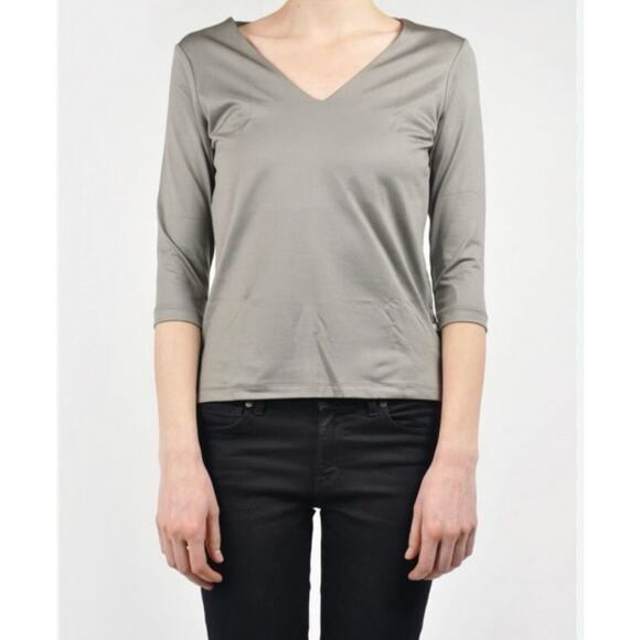 A'Nue Ligne Shirt Medium Olive Green Minimalist Stretch Knit Office Layering - Picture 1 of 8